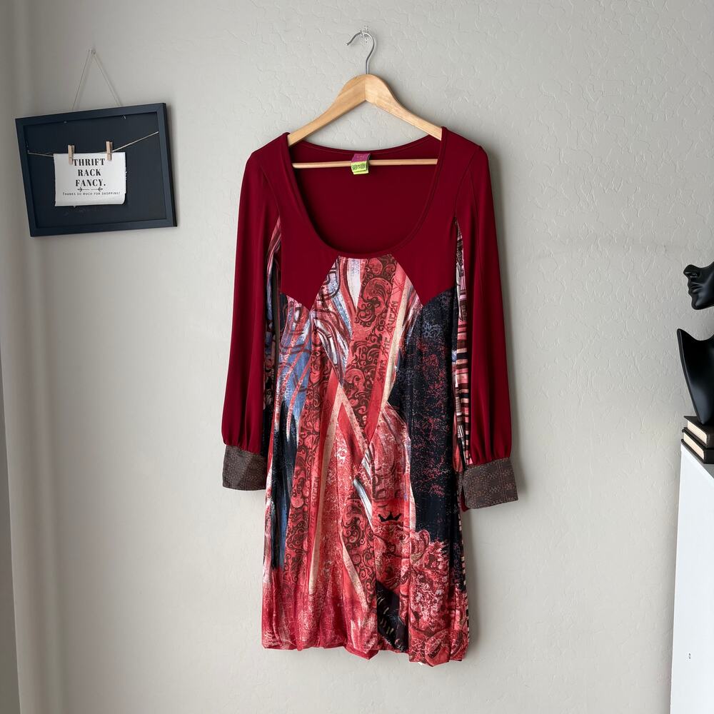 Save The Queen‎ Dress Red Paisley Printed Long Sleeve Boho Mini Dress Size S
